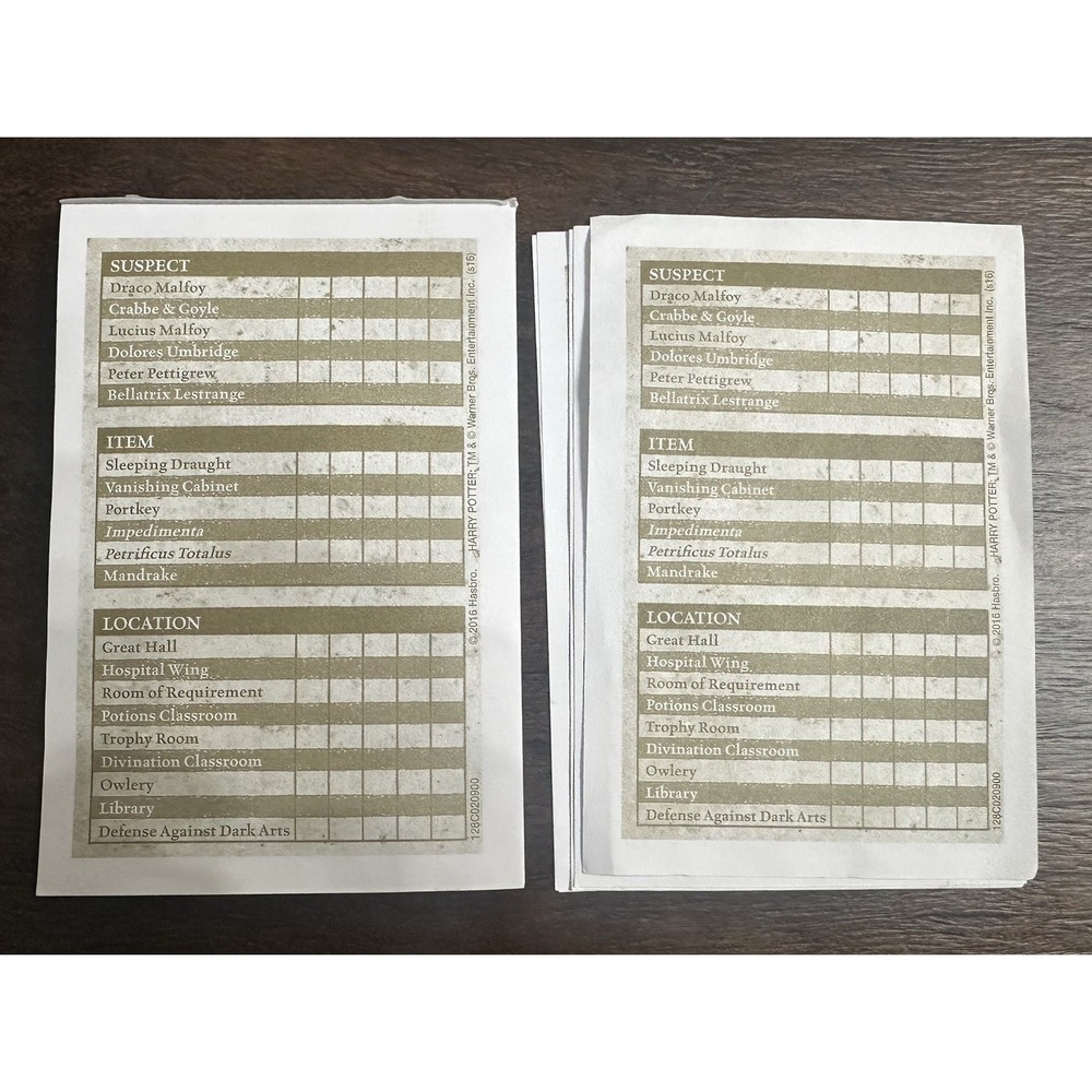 Harry Potter CLUE Board Game 2016 Replacement Parts: NOTEPAD